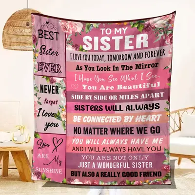 To My Sister Letter & Floral Pattern Blanket, Soft Warming Throw Blanket, Cool Bedroom Accessories, Bedroom Gadgets, Christma...