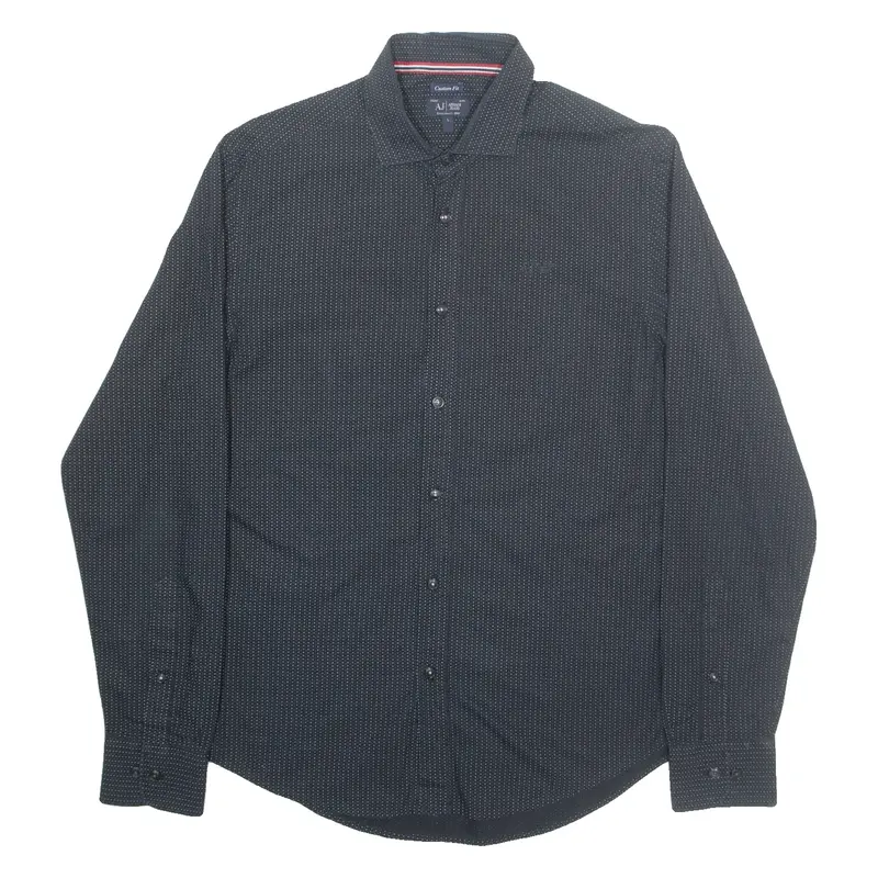ARMANI JEANS Custom Fit Mens Shirt Black Spotted Long Sleeve L