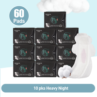 10 Packs/60 Counts Zhuyin Night Pads, Organic Cotton Super Absorbency with Wings for 290mm Longer Night Pads, Unscented for H...