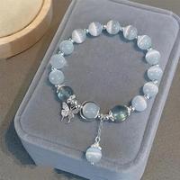 1 pack Glass Cat's Eye Stone Butterfly Pendant Beaded Bracelet, Fashion Jewelry Gift for Girls