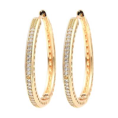 Brass Micro Pave Cubic Zirconia Hoop Earrings