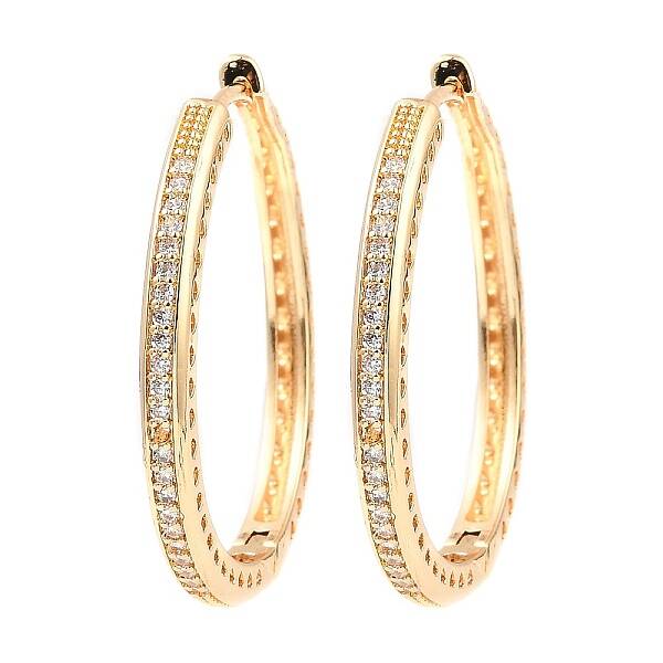 Brass Micro Pave Cubic Zirconia Hoop Earrings