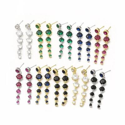 Brass Cubic Zirconia Dangle Stud Earrings for Women