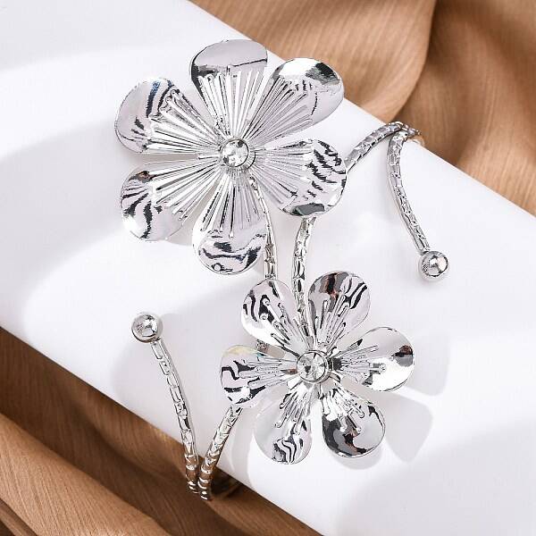 Flower Alloy Arm Cuff Bangles for Girl Women