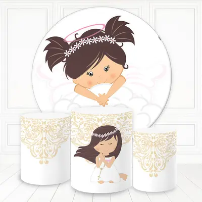 Aperturee Flower Wreath Girl White Theme Round Birthday Backdrop Kit | Custom Round Backdrop | Round Backdrop Cover Diy | Bir...