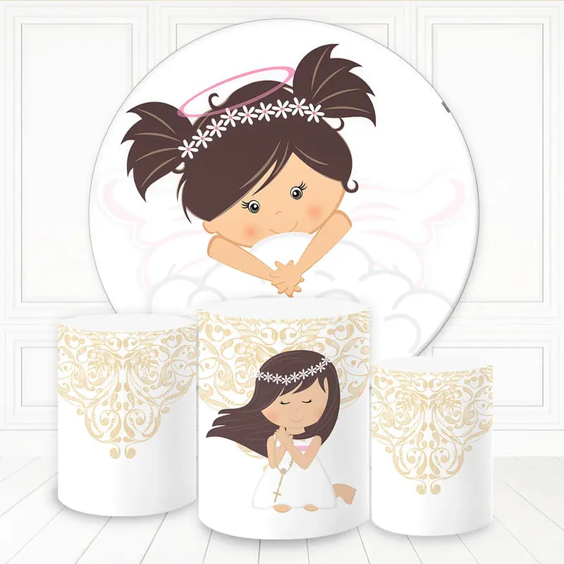 Aperturee Flower Wreath Girl White Theme Round Birthday Backdrop Kit | Custom Round Backdrop | Round Backdrop Cover Diy | Bir...