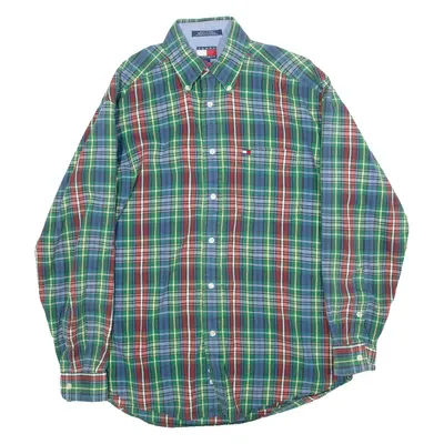 TOMMY HILFIGER Mens Shirt Green Check Long Sleeve S