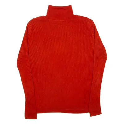 TALBOT Ribbed Jumper Orange Tight Knit Roll Neck Womens S