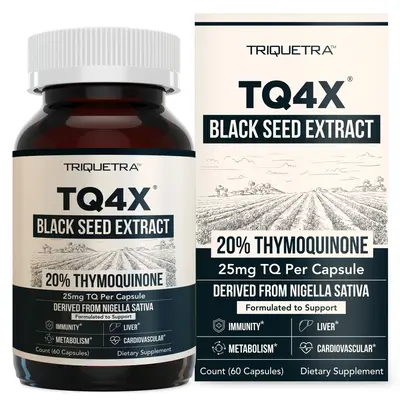 Triquetra TQ-Advanced 4X 25mg Black Seed Extract Capsules | 20% Thymoquinone (TQ) | Black Seed Oil (Nigella sativa) | Inflamm...