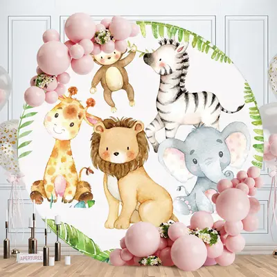 Aperturee Round Animal Theme Baby Shower Backdrop For Party