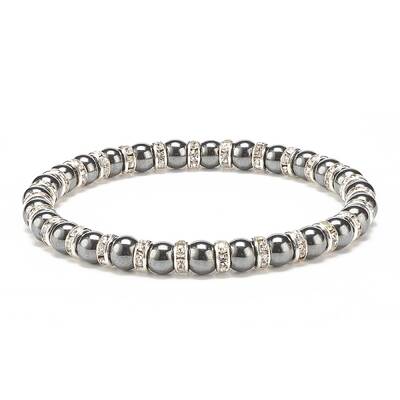 Synthetic Hematite Stretch Bracelet Rhinestone Beaded