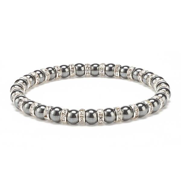 Synthetic Hematite Stretch Bracelet Rhinestone Beaded