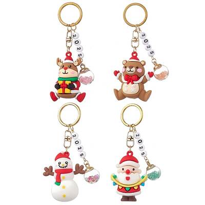 4Pcs 4 Styles Christmas Theme PVC Plastic Keychain