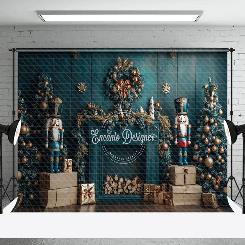 Green Wreath Indoor Christmas Room Photo Backdrop - Aperturee