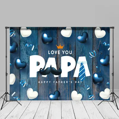 Blue White Balloons Wood Fathers Day Photo Backdrop - Aperturee