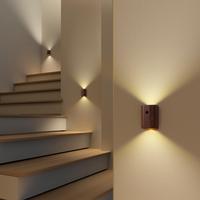 USB Rechargeable Wood Grain Night Light, LED Wall Mounted Reading Light, Motion Sensor Magnetic Night Light for Bedroom, Livi...