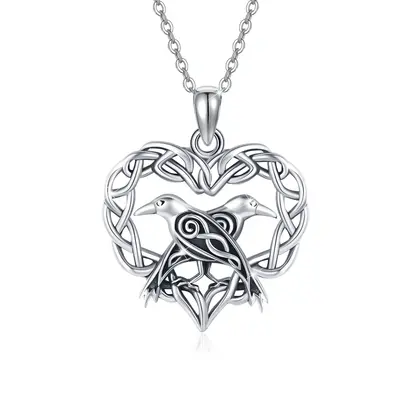Sterling Silver Celtic Knot &Crow Pendant Necklace
