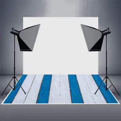 Retro Blue White Painted Stripe Wood Rubber Floor Mat - Aperturee