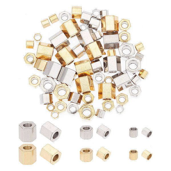 60Pcs 6 Styles 304 Stainless Steel Spacer Beads