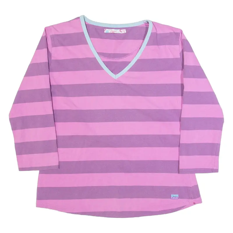 JOULES Womens Printed Top Pink V-Neck 3/4 Sleeve Striped UK 16