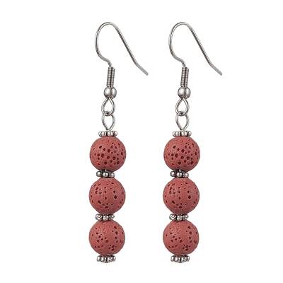 Dyed Nature Lava Rock Round Beaded Dangle Earrings for Women