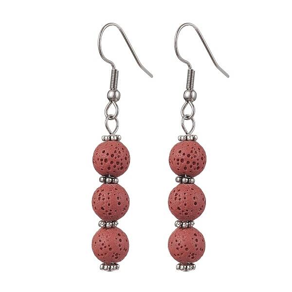 Dyed Nature Lava Rock Round Beaded Dangle Earrings for Women