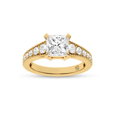 Pixie Tapered Milgrain Princess Cut Lab Diamond Engagement Ring | 18K Yellow Gold 2 5/8 CT. TW.
