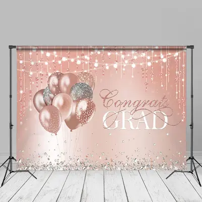 Pink Silver Diamond Balloons Grad Photo Backdrop - Aperturee