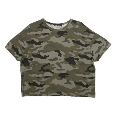 ZARA Cropped Camouflage Womens T-Shirt Green S