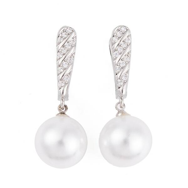 Rack Plating Brass Clear Cubic Zirconia ABS Pearl Earrings