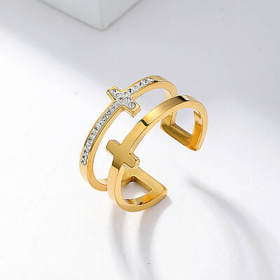 Stainless Steel Cross Open Cuff Rings