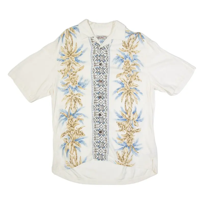 ISLAND 2 ISLAND Oversized Mens Hawaiian Shirt White 90s Floral M