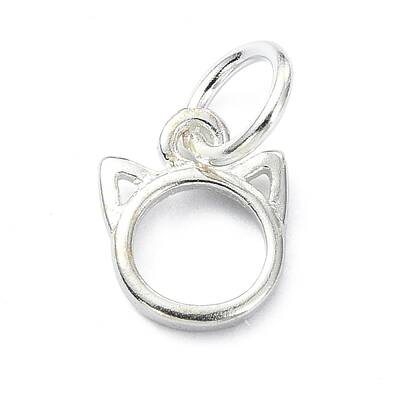 925 Sterling Silver Outline Cat Head Shape Charms