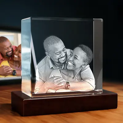 3D Memory Crystal™ - Tabletop - Square - For Him-4K HD / 2XL