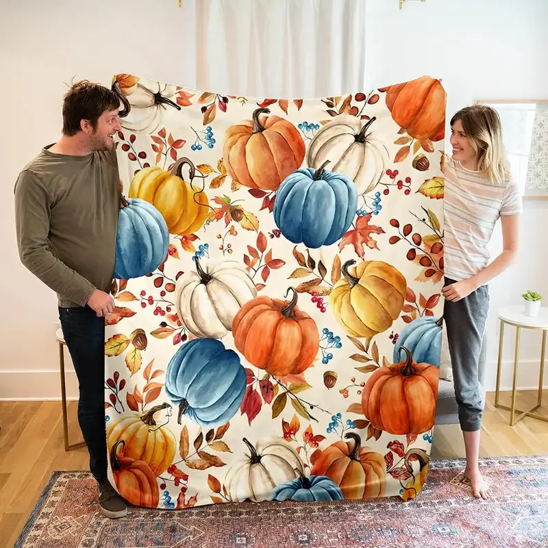 Pumpkin Pattern Blanket, 1 Count Soft Throw Blanket, Air-conditioned Room Blanket, Warm Nap Blanket for Home Office Travel Ca...