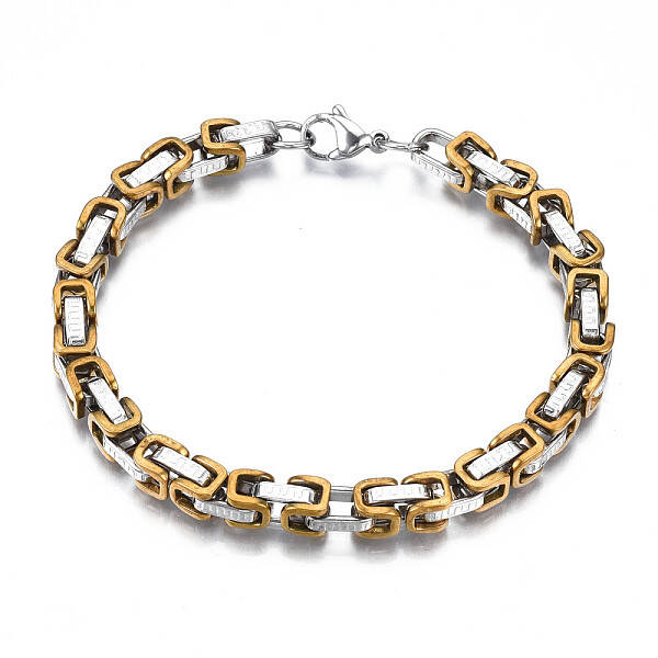 Ion Plating(IP) Two Tone 201 Stainless Steel Byzantine Chain Bracelets