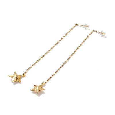 PVD Vacuum Plating 304 Stainless Steel Long Chain with Star Dangle Stud Earrings for Women