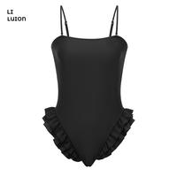 Womens Swimsuits Y2k Ruffle Bathing Suit Spaghetti Strap Square Neck Tummy Control  Swimwear