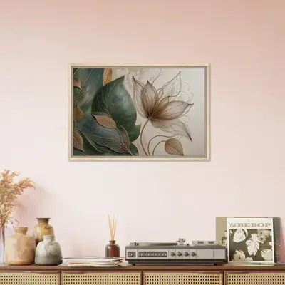 Golden Veins - Framed Botanical Canvas Masterpiece