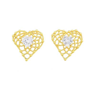 Clear Glass Heart Stud Earrings