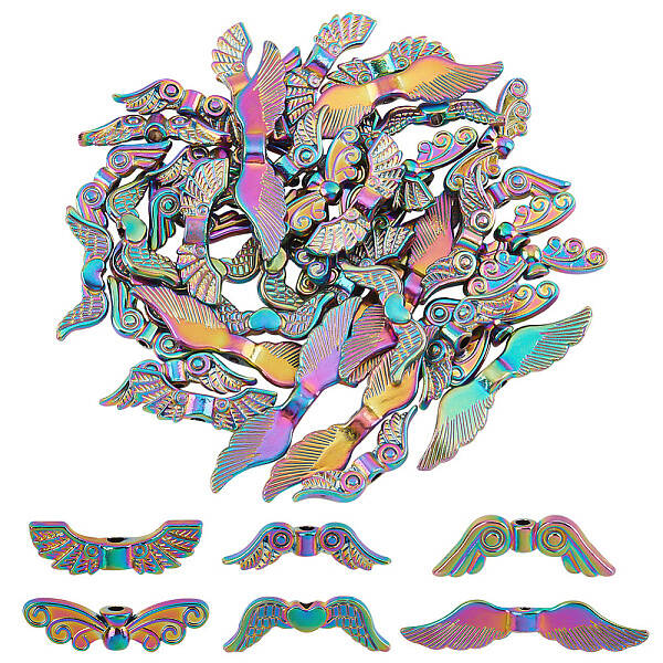 48Pcs 6 Style Rack Plating Alloy Bead