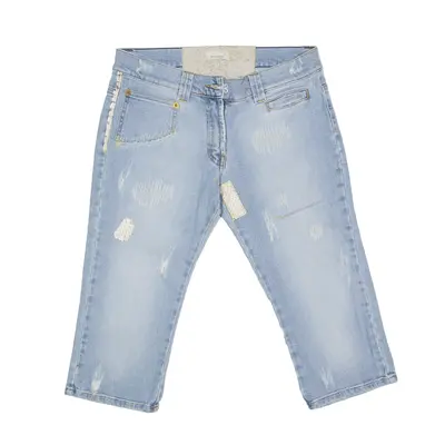 PINKO Distressed Patchwork 3/4 Denim Shorts Blue Regular Womens S W28