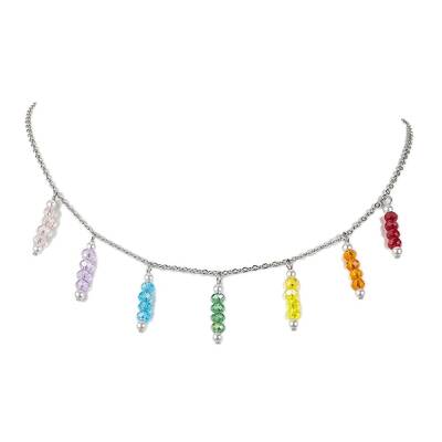 Colorful Glass & Round Shell Pearl Beaded Charms Bib Necklace