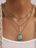 Boho Style Turquoise Texture Pendant Statement Necklace, Fashion Western Jewelry for Party, Daily Clothing Decor, Trendy 3 La...