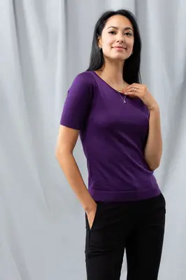 Roll-Edge Sweater Tee - Purple | Size: XS