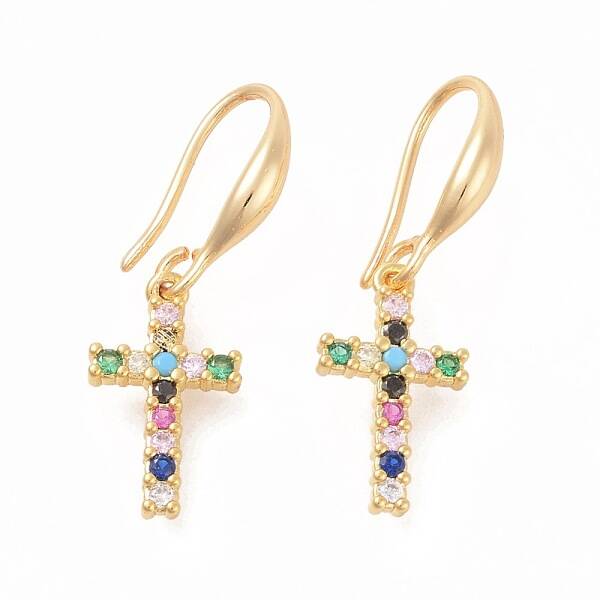 Brass Micro Pave Cubic Zirconia Dangle Earrings