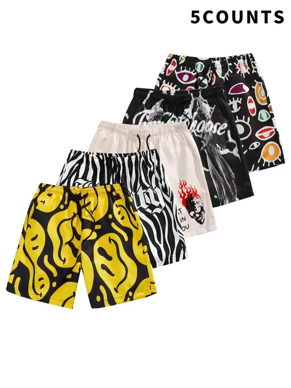 Men's All Over Print Pocket Design Drawstring Waist Shorts, Regular Fit Casual Comfy Beach Shorts for Summer, Men's Bottoms ...