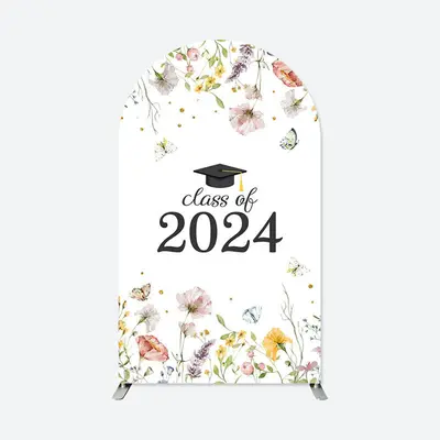 Aperturee Simple Floral Class Of 2024 Graduation Arch Backdrop | Diy Chiara Backdrop Cover | Round Arch Backdrop Cover | Circ...
