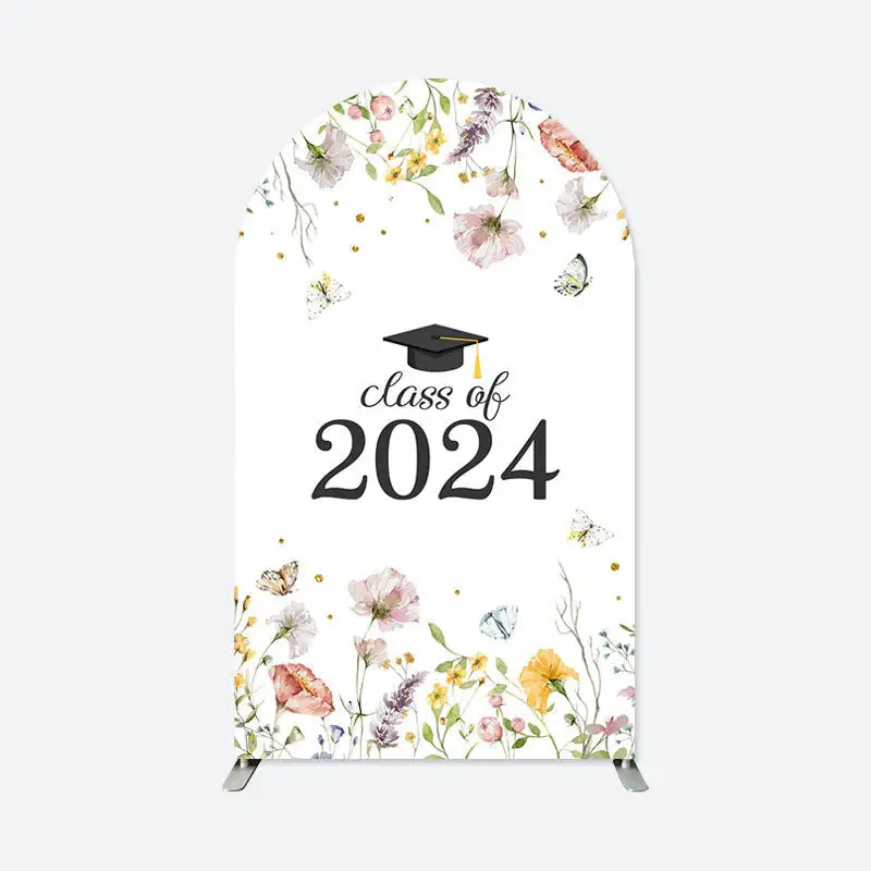 Aperturee Simple Floral Class Of 2024 Graduation Arch Backdrop | Diy Chiara Backdrop Cover | Round Arch Backdrop Cover | Circ...