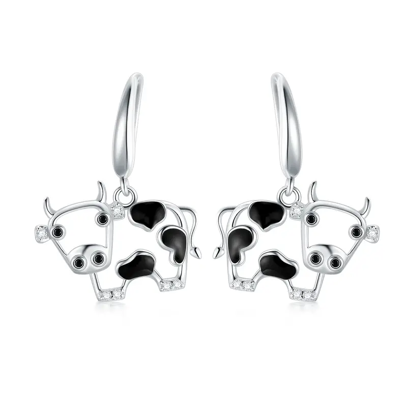 Sterling Silver Cubic Zirconia Cow Drop Earrings
